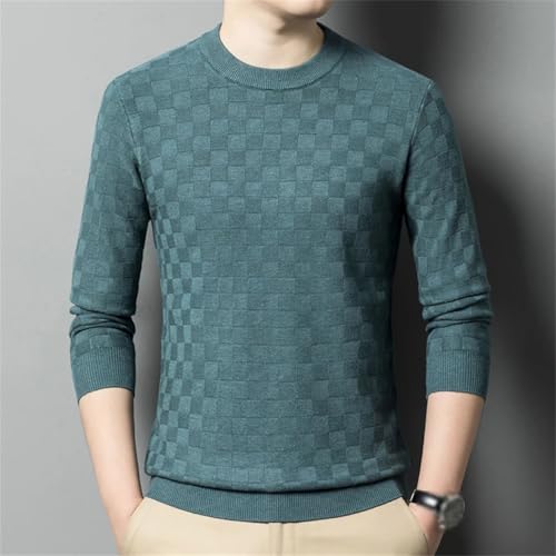 Men's Wool Knit Crew Neck Pullover Sweater Slim Fit Plaid Design Comfortable Everyday Wear2