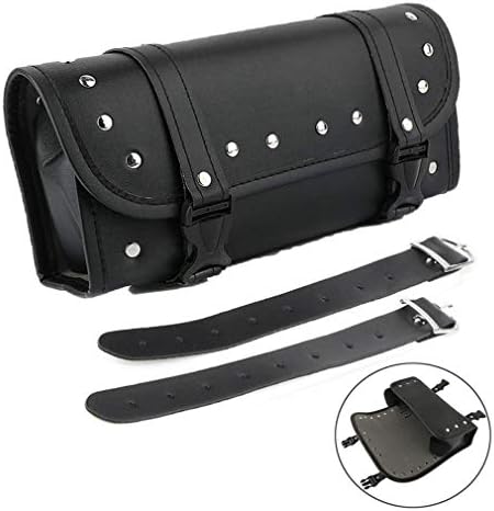 Qlhshop Motorcycle Front Fork Tool Bag PU Leather Handlebar Bags Motorbike Black Saddlebag Replacement for Yamaha Harley Davidson Sportster Softail Dyna