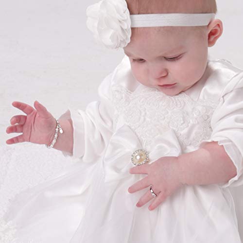 Precious Pieces Children's Baptism, Christening Sterling Silver Cross Bracelet With Cultured Pearl And High End Crystal (Med) #TOP1