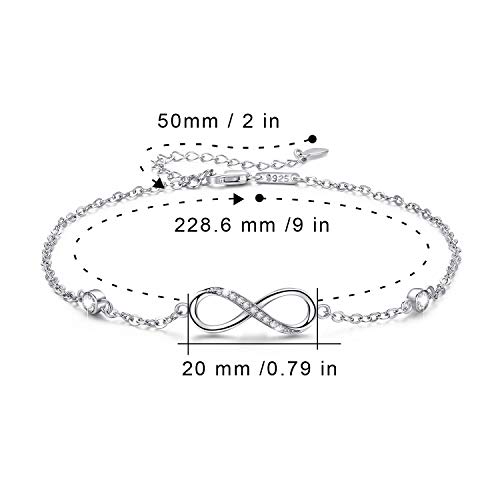 Medwise Womens Infinity Anklet Bracelet 925 Sterling Silver Endless Love Symbol Ankle Bracelet Adjustable Plus Size Large Bracelet Gifts For Her Valentines Day Mother’s Day Gifts #TOP3