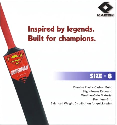 Image of Kaizen Super-Rise Cricket Bat - Size 8 Plastic Fibre Bat for Kids | Lightweight & Durable Cricket Bat for Practice & Fun Play - Black Color