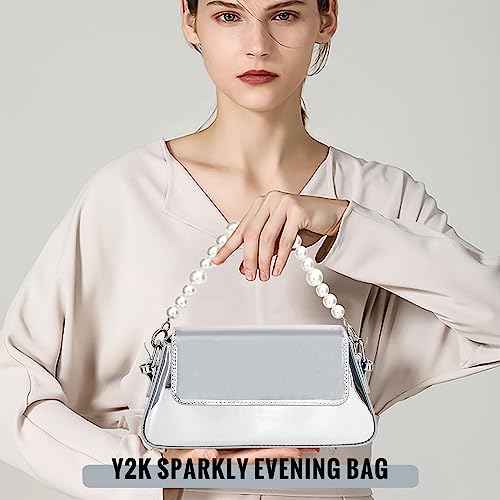 Evening Y2k Silver Hobo Purse Women Sparkly Silver Purse Satchel Metallic Tote Handbag Clutch Shoulder Bag4