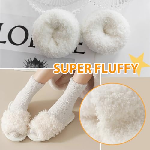 Image of Josnown Fuzzy Socks for Women, Cozy Fluffy Slipper Sleep Socks 5 Pairs