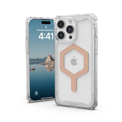 URBAN ARMOR GEAR UAG Case Compatible with iPhone 15 Pro Max Case 6.7" Plyo Ice/Rose Gold Built-in Magnet Compatible with MagSafe Charging Rugged Anti-Yellowing Transparent Clear Protective Cover