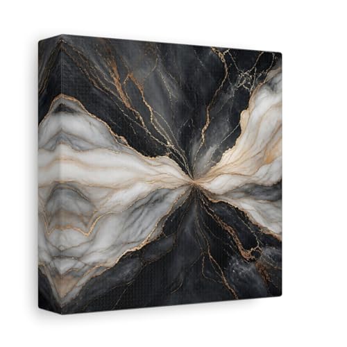 Tableau abstrait marbre noir et or 15x15 cm pour decoration salon moderne