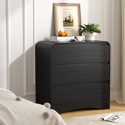 3 Drawer Dressers for Bedroom, 32' Wide Wood Storage Dresser & Chest of Drawers Organizer, Large Modern Dressers with 3 Drawer Storage Organizer for Bedroom Living Room Hallway Closet, Black