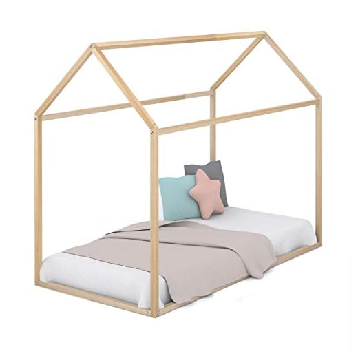 Cama Infantil Tipo Montessori, Casita Madera Natural para niño y niña, 90 x 190 cm