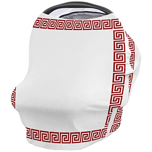 Nursing Cover for Breastfeeding Scarf, Geometric Greek Red Key Design Baby Car Covers Super Soft Multi Use for Canopy Shopping Cart Cover Blanket Stroller Cover
