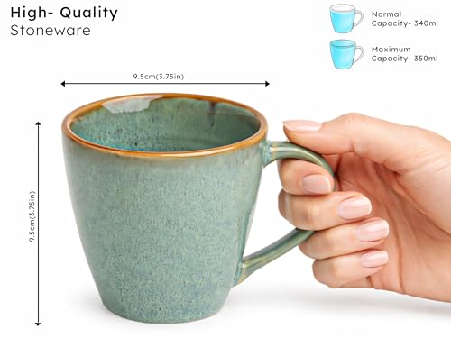 Image of Bodhi House Handcrafted Ceramic Coffee Mug Set of 1 Pieces (350 Ml), Stoneware Tea Cup, Microwave Safe Large Milk Mug, Glossy Finish, Ideal for Daily use, Casual Gatherings and Gifting, Ocean Green