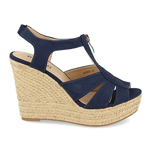 shoes&blues.es 36558-Sandalia Mujer Plataforma de Yute con Cremallera Central Primavera Verano. Talla 38 Azul