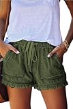 YOCUR Womens Jean Shorts Stretch Waist Light Wash Women Casual Baggy Denim Shorts Fringe Drawstring Pockets Short Pants Green XL