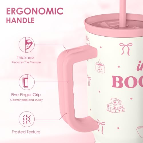 Image of SANDJEST Book Lovers 40oz Tumbler With Handle and Straw, in My Bookish Era Insulated Stainless Steel Travel Coffee Mug for Women Girls Bookworms, Gift Idea for Birthday Christmas Mothers Day