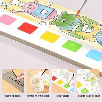 Image of Magical Water Book for Kids -Random Set of 3 with 12 Sheets Each | Mess-Free Coloring Books with Water-Activated Colors, Paint & Brush | Perfect Birthday Return Gifts