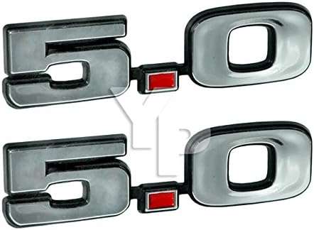 5.0 Liter Engine Emblems in Chrome & Red - 4.75" Long Pair Made for Mustang 1979-1993