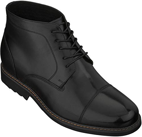Best Goodyear Welt Dress Boots for Men 14 CALTO Men's Invisible Height Increasing Elevator Shoes - Black Premium Leather Lace-up High-top Ankle Boots - 3.2 Inches Taller - Y41080- Size 8.5 D(M) US