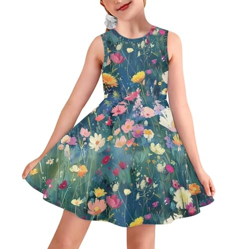 Summer Dresses Girls Elegant Sweet Midi Spring Sundresses Party Dresses Sleeveless Suitable 3-16 Years Old