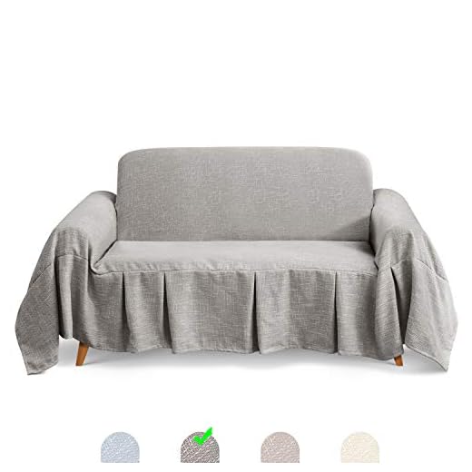 TAOCOCO Funda de sofá, Funda de Silla de Sala, Funda de Silla de Perro, Funda de protección de Silla, Lavable a máquina，Toalla de sofá con Volantes (Gris, 260_x_210_cm)