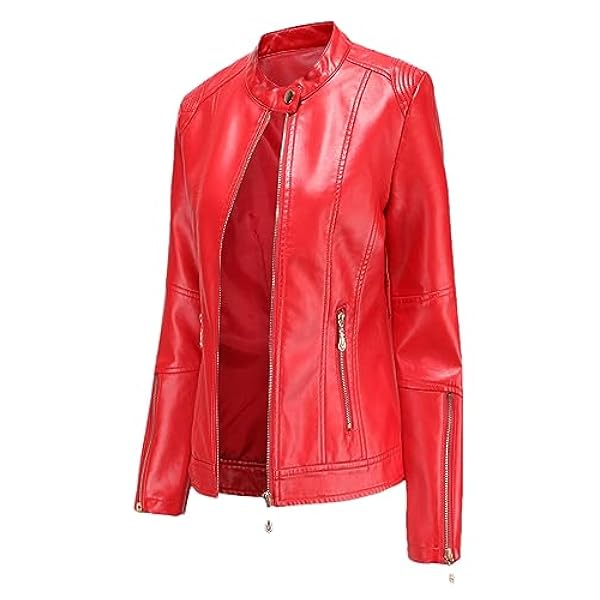 Adhdyuud Vrouwen Casual Faux Lederen Jas High Street Stand Kraag Rits Pu Jas Slanke Motorfiets Korte Uitloper