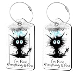 2 Pcs Luggage Tags for Suitcases, PU Leather Cruise Ship Luggage Tags with Privacy Cover Label Address Card and Durable Metal Ring Suitable for Men Women Handbags Backpacks,Cat hit by Lightning