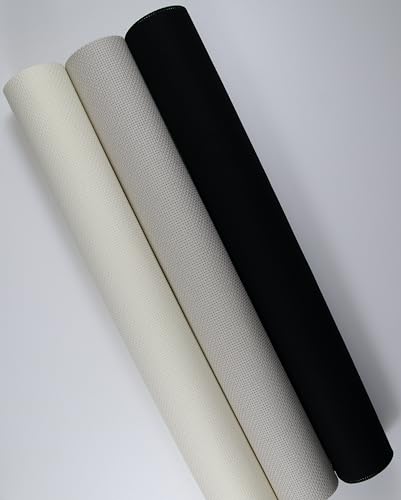 Image of KCS 3 pc of 15 inch x 18 inch(38cmx45cm) Counted Cross Stitch Cotton Aida Cloth Needlework Rolled Fabric Box,14CT,Antique White+Pearl Grey+Black