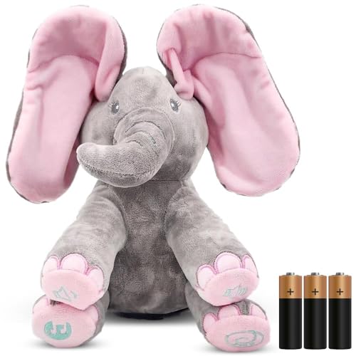Image of Dimple Kaia Elephant Stuffed Animal Toy - Animated Plush Pink Singing Elephant, Interactive Musical Peek-a-Boo for Babies, Kids, for Toddlers, Ages 0 and Up(Battery Included)