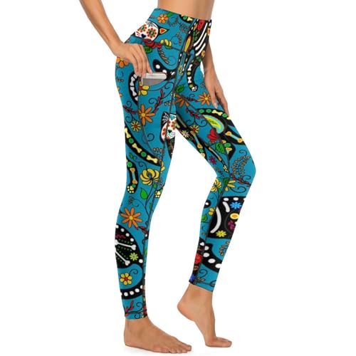 Leggings chat squelette femmes pour le yoga - Pantalon de sport taille haute gym et jogging S