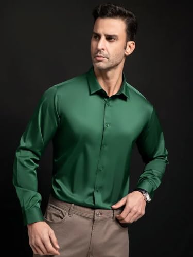 Image of IndoPrimo Men's Stylish Solid Satin Casual Shirt for Men Full Sleeve