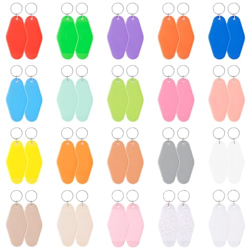 ktxaby 40 llaveros vacíos de hotel motel, llavero de sublimación de doble cara, para DIY llavero y etiqueta de equipaje, 20 colores