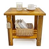 GREEN ALLUVIUM Double Adirondack Table - Weatherproof Outdoor Side Table - Patio End Tables for Outside - Adirondack Side Table - Acacia Wood 2-Tier End Table for Indoor & Outdoor Use