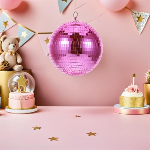 Bola espejada rosa de 20 cm de diámetro para decoración de fiestas, globos reflectantes para festivales musicales y eventos de baile miniatura 5