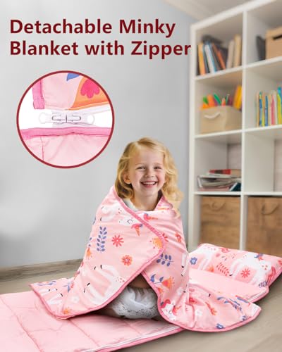 Image of Primlect Toddler Nap Mat with Detachable Blanket and Removable Pillow, Kids Sleeping Bag 55''x35'' for Daycare Preschool Kindergarten, Toddler Sleeping Mat for Boys and Girls