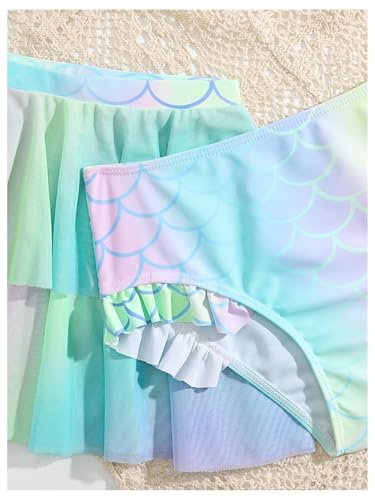 WDIRARA Girl's 3 Pieces Bikini Set Ombre Bathing Suit with Layered Ruffle Cover Up Skirt4