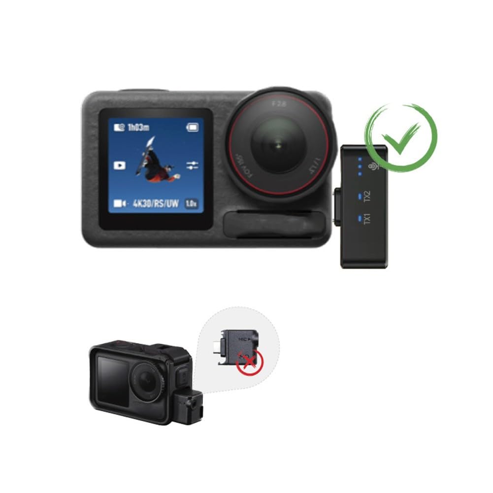 FACAIIO Kabelloses Mikrofon Action 5 für Pro, Pocket 3, für Osmo für 360 mit klarem Audio, für kompaktes 7,4 x 3,3 x 4,1 cm ABS-Design, 2 Stück