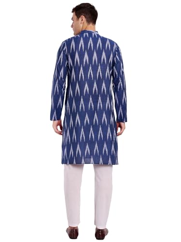 Image of SKAVIJ Men's Pure Cotton Printed Kurta Pajama Set Ikat Design Casual Ethnic Dress
