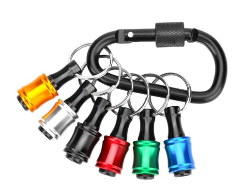 Bit Holder Key Chain, 6Pcs 1/4 Hex Shank Screwdriver Impact Driver Drill Bits Holder Keychain Organizer Adapter Extension Bar Quick Release Change, Storage Gift(With Black Carabiner)