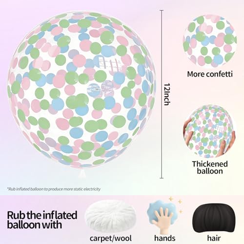 Image of Pastel Blue Pastel Pink Pastel Green Confetti Balloons 25 Pcs, 12 Inch Clear Latex Balloon with Confetti Inside for Birthday Party Baby Shower Graduation Anniversary Engagement Decorations Supplies