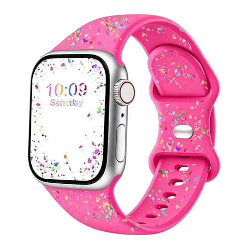 Image of Sport Bands Compatible with Apple Watch Band Women Men 40mm 38mm 41mm 42mm 44mm 45mm 46mm 49mm ,Soft Wristband Waterproof Replacement Strap for iWatch Bands Series 11 10 9 8 7 6 5 4 3 2 1 SE Ultra Hot Pink
