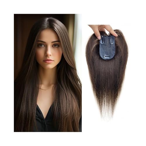 Postizo de seda invisible de 7 x 10 cm con flequillo, 10 pulgadas, liso, con 3 pinzas for cabello fino. Wiglets(Dark brown)