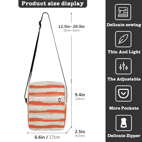 KLL Coral Orange Beige White Stripe Pattern messenger bags Vegan Leather men's shoulder bag Travel Shoulder Handbags3
