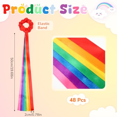 Image of VioraWhite 48 Pcs Rainbow Dance Ribbons for Kid Rainbow Rhythm Ribbons Elastic Wrist Streamers Hand Held Rhythm Streamers Gymnastics Dance Party Props for Adult Decor (0.8 x 19.7 Inch,Red)