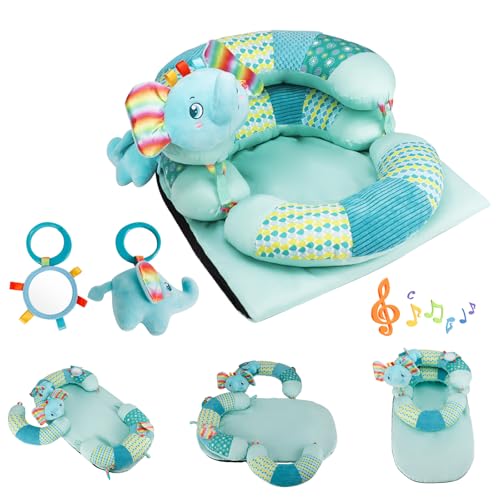 Image of Blublu Park 3-in-1 Tummy Time Pillow and Seated Support Playmat with Detachable Early Sensory Toys for Infant, Sitting Support to Prevent Reflux, Portable Gifts for Newborn Boys and Girls (Blue)