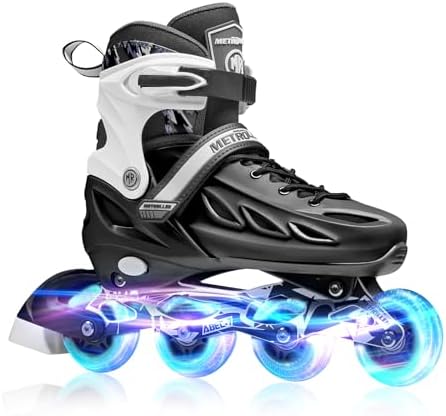 METROLLER Inline Skates for Girls and Boys, Women, Men 4 Sizes Adjustable Inline Skates with Light Up Wheels, Illuminating Beginner Skates for Kids & Adult Youth.