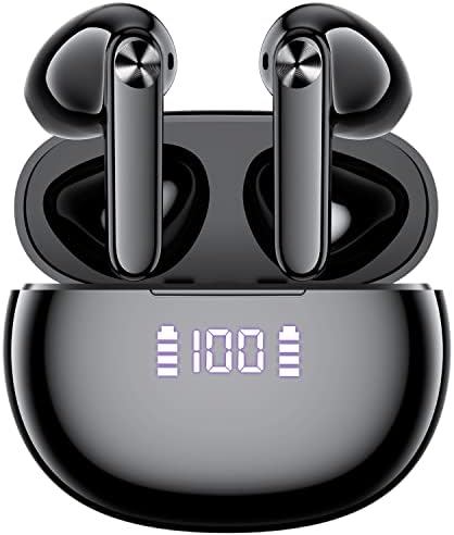Wireless Earbuds Bluetooth Headphones 56H Playback Stereo in-Ear Earphones with Charging Case LED Power Display IPX7 Waterproof Ear Buds with Microphones for Work Fitness Sports, Black