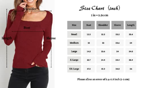 Mafulus Women's Square Neck Pullover Sweater Long Sleeve Ribbed Knit Slim Fit Bodycon Jumper Tops Black #TOP4