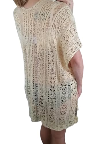 Wander Agio Beach Swimsuit for Women Sleeve Coverups Bikini Cover Up Net Slit Dark Beige - Image 4