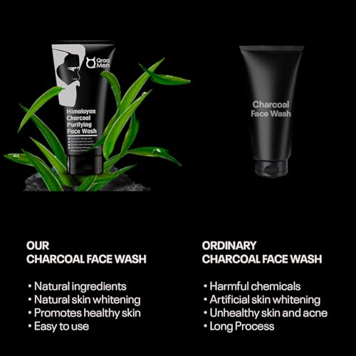 Image of Qraa Men Himalayan Charcoal Purifying Face Wash |For Deep Cleansing Of Pores|Removes Dirt, Control Oil| Fights Pollution, Blackheads, Acne & Pimples | All Skin Types | Pack of 3 (100gm X 3)