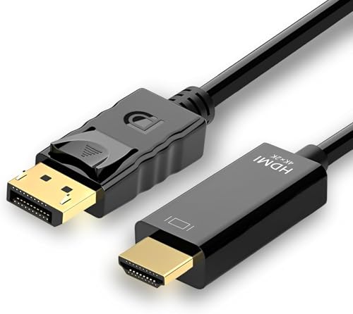 DisplayPort to HDMI Cable, 4K Gold-Plated Cord, 1.8M Uni-Directional Adapter Compatible with Lenovo, HP, ASUS, Dell etc.