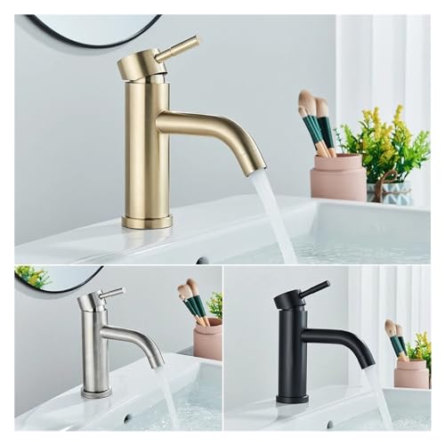 Robinet de lavabo or brossé mitigeur eau chaude froide pour rénovation de maison - 2