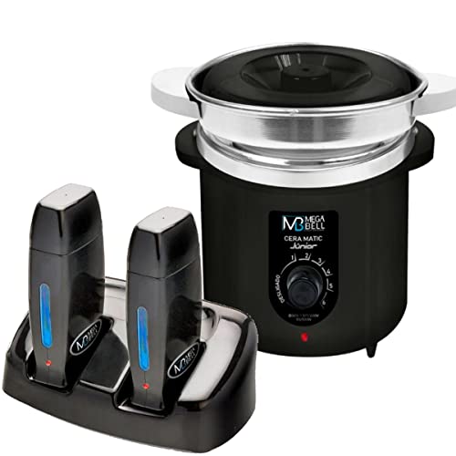 Termocera Panela Depilação 400g c/Refil + Base Dupla c/ 2 Rollon Preto Mega Bell