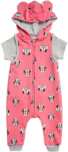 Image of Disney Baby Girls' Minnie Mouse Romper - 2 Piece Sleeveless Bodysuit Coveralls and T-Shirt (0-24M)